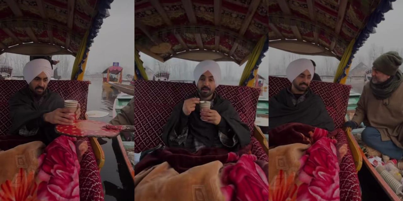 Diljit Dosanjh enjoys Kashmir`s pristine beauty; relishes kahwa on shikara