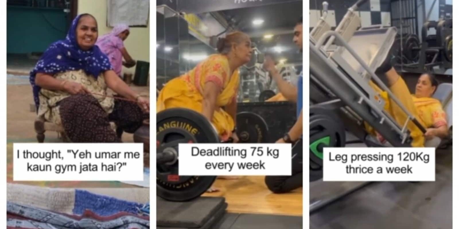 70-year-old woman lifts weights, does 120 kg leg press and cardio in gym after back injury; internet is in awe of her