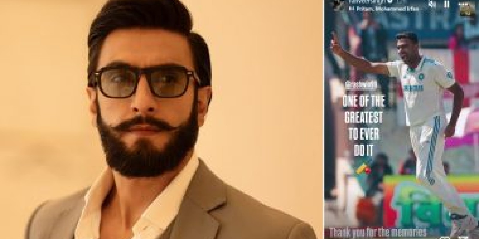 Ranveer Singh Thanks Ravichandran Ashwin for the Memories Following His Retirement Announcement from International Cricket