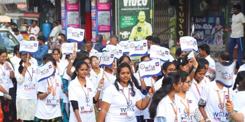 Annamacharya University students hold massive anti-drug rally.