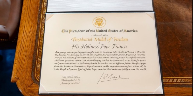 President Biden awards Pope Francis Presidential Medal of Freedom.