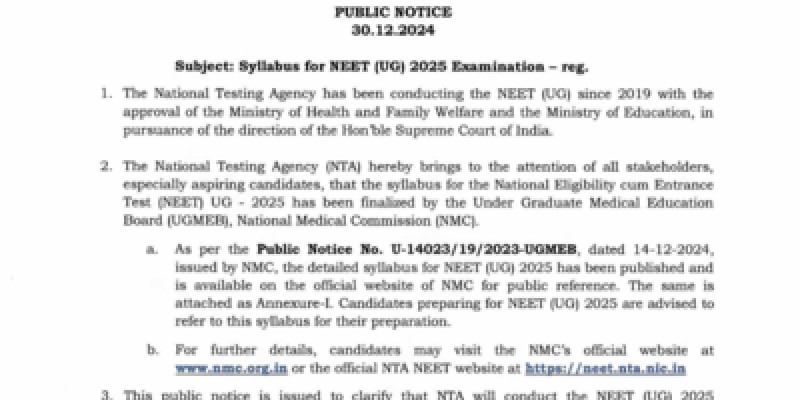 NEET UG 2025 official website and syllabus details announced.