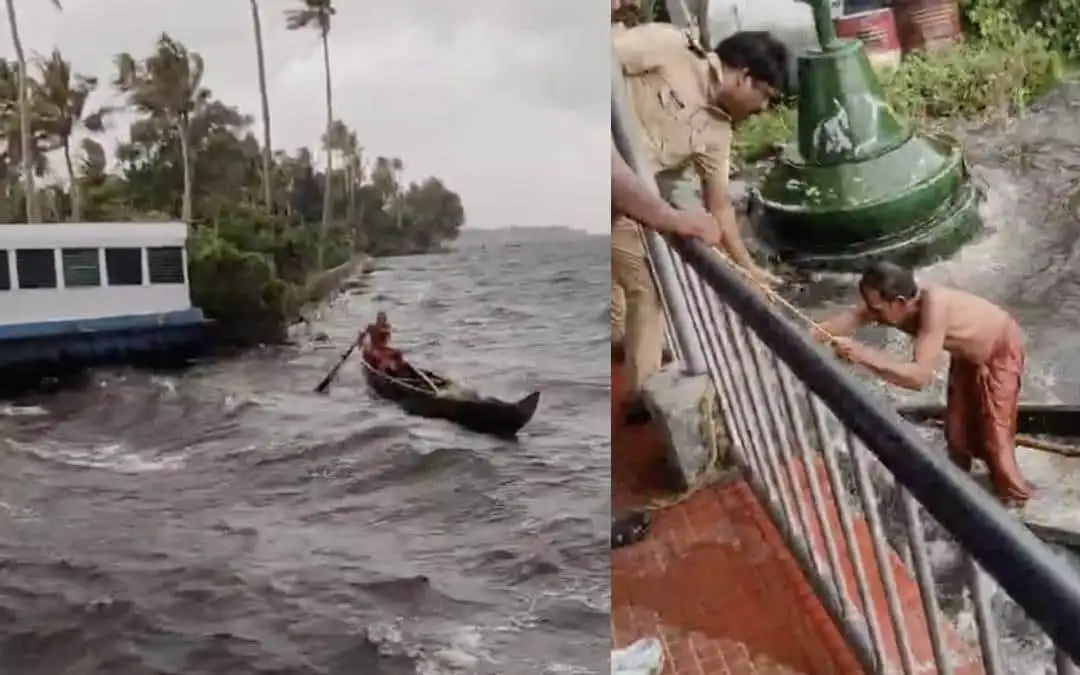 വേമ്പനാട് കായലിൽ കാറ്റിലും കോളിലും അകപ്പെട്ട മത്സ്യത്തൊഴിലാളിയെ രക്ഷിച്ചു