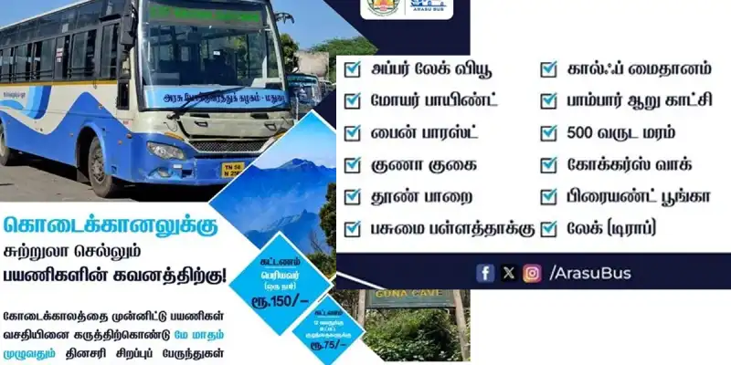 கோடைக்கானல் சுற்றுலா: 150 ரூபாய்க்கு முழு நாள் சுற்றுலா பேருந்து