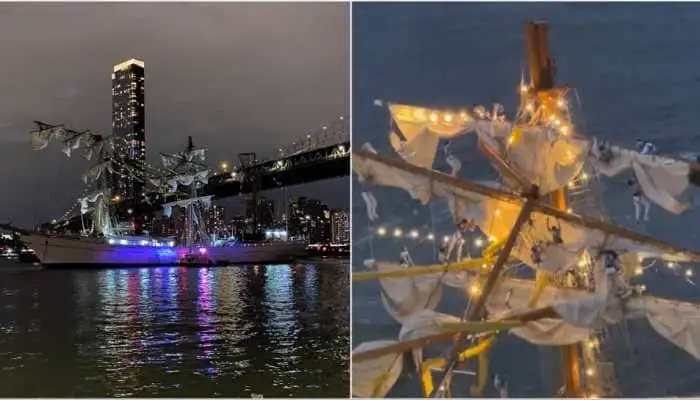 Mexican Navy ship crashes into Brooklyn Bridge, causing multiple injuries.