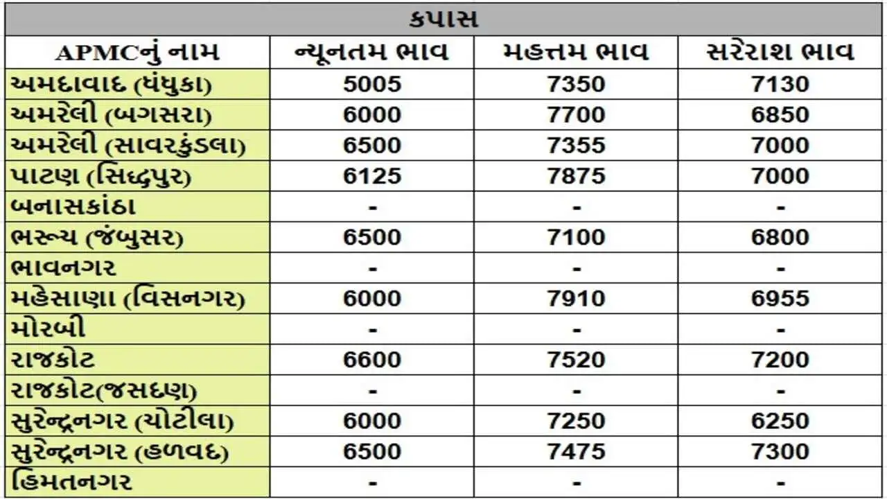 મહેસાણા વિસનગર APMCમાં કપાસ સહિત પાકોના ભાવ, ગુજરાત ખેતી